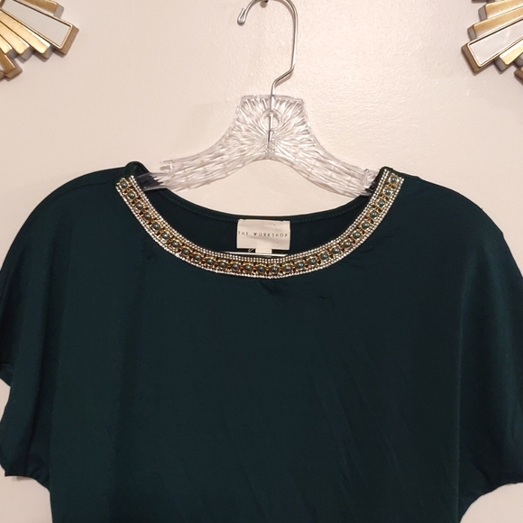 The Workshop Women's Blouse Short Sleeves XL Beaded Neck - Picture 4 of 11
